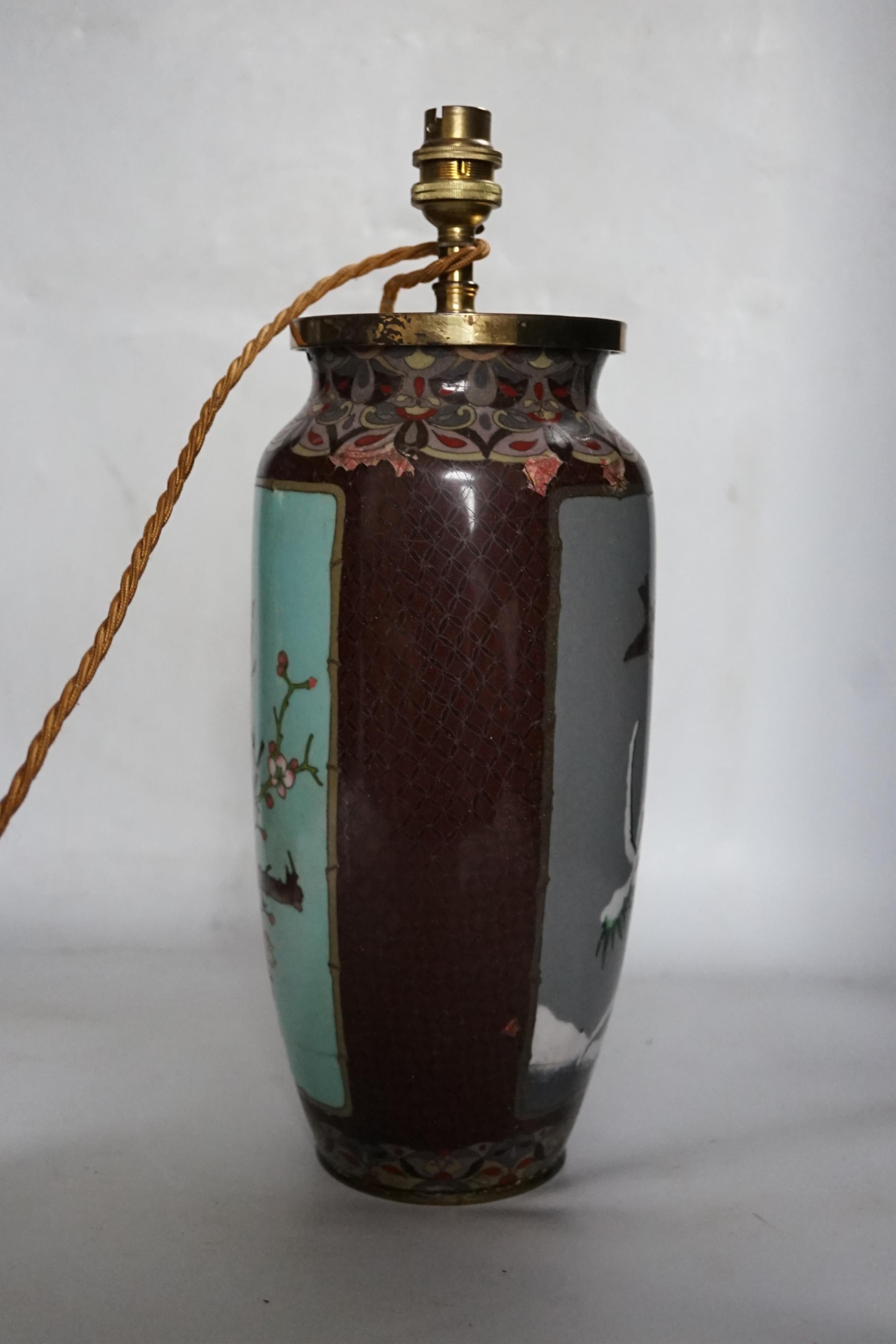 A Japanese cloisonne vase, now mounted as a lamp base